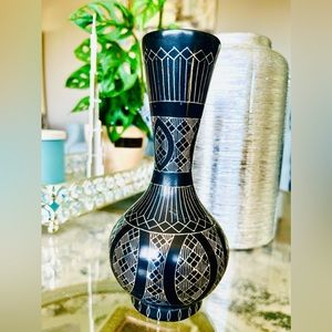 Exquisite Bidri Crafted Brass Vase: 500 Years of Artisan Mastery